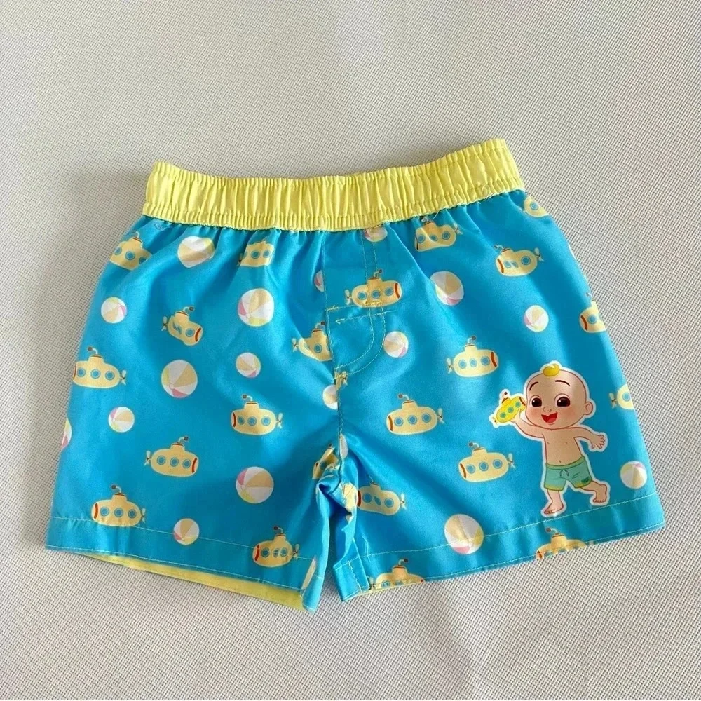 Cocomelon Swim Trunks Shorts Baby Size 12 Months Blue and Yellow Prints